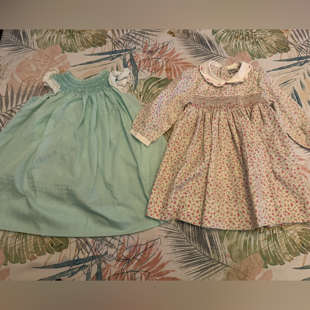 Nursery Rhyme Floral and vintage mint smocked Kids Dress Duo